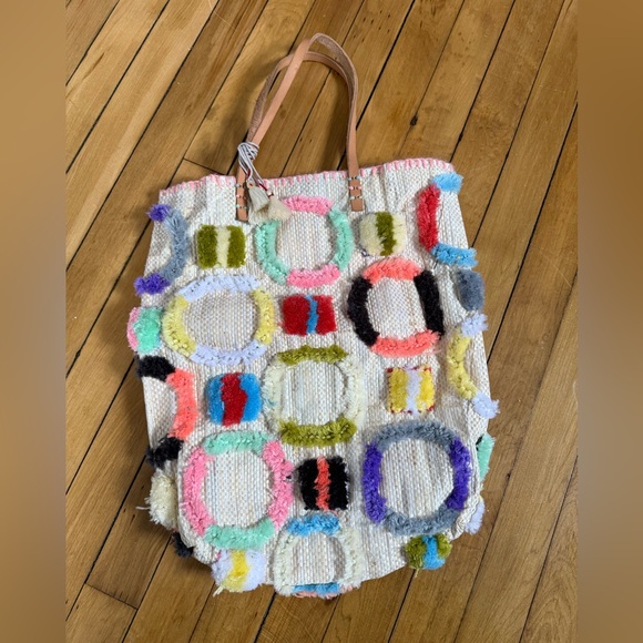 Enshallah recycled Circle Patchwork colorful boho fringe Tote Bag - Picture 1 of 11